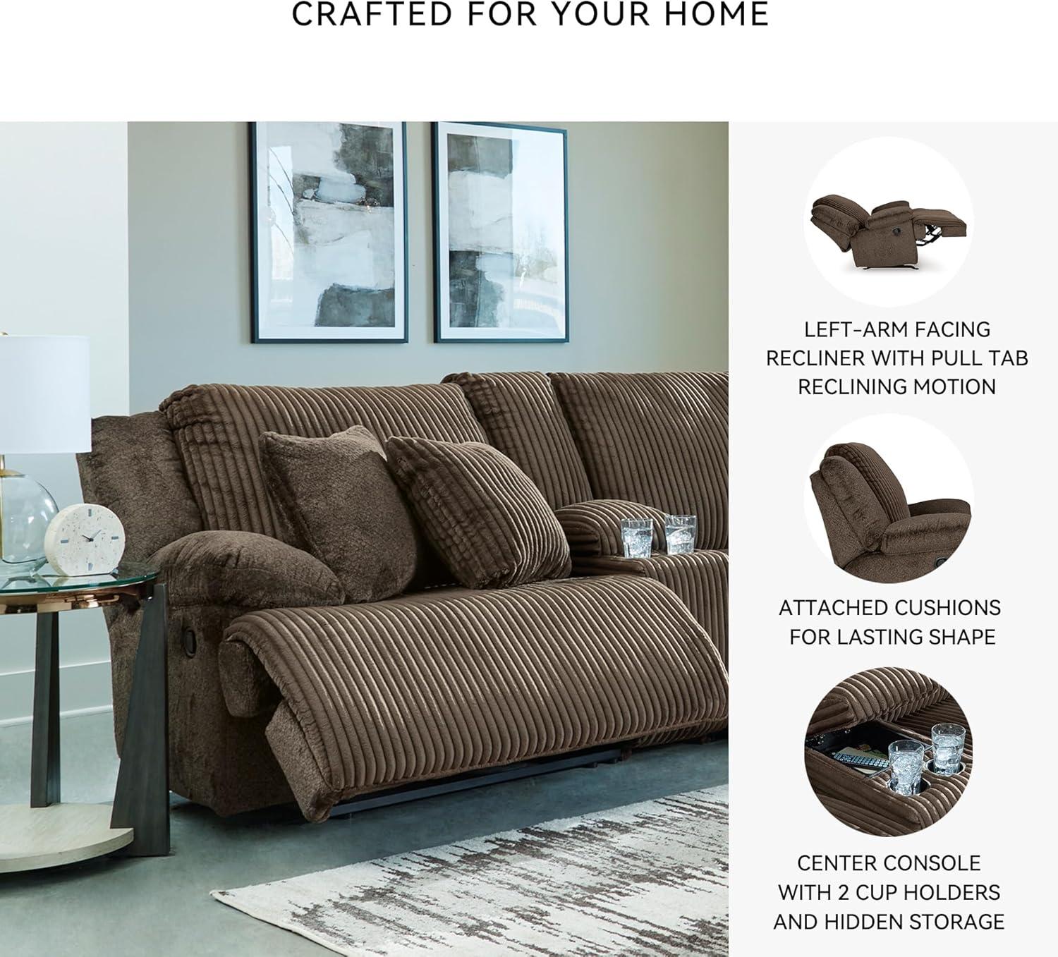 imageSignature Design by Ashley Top Tier Casual 3Piece Reclining Sectional Sofa with Chaise Console and Cup Holders Dark BrownDark Brown