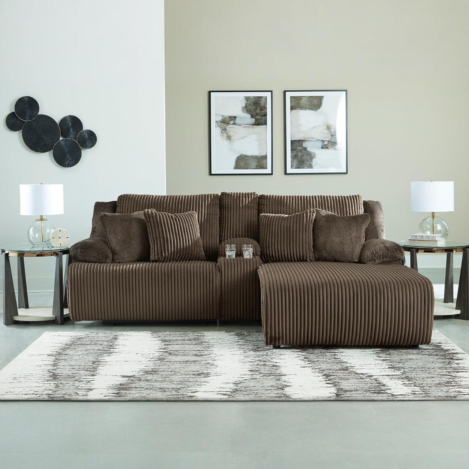 imageSignature Design by Ashley Top Tier Casual 3Piece Reclining Sectional Sofa with Chaise Console and Cup Holders Dark BrownDark Brown