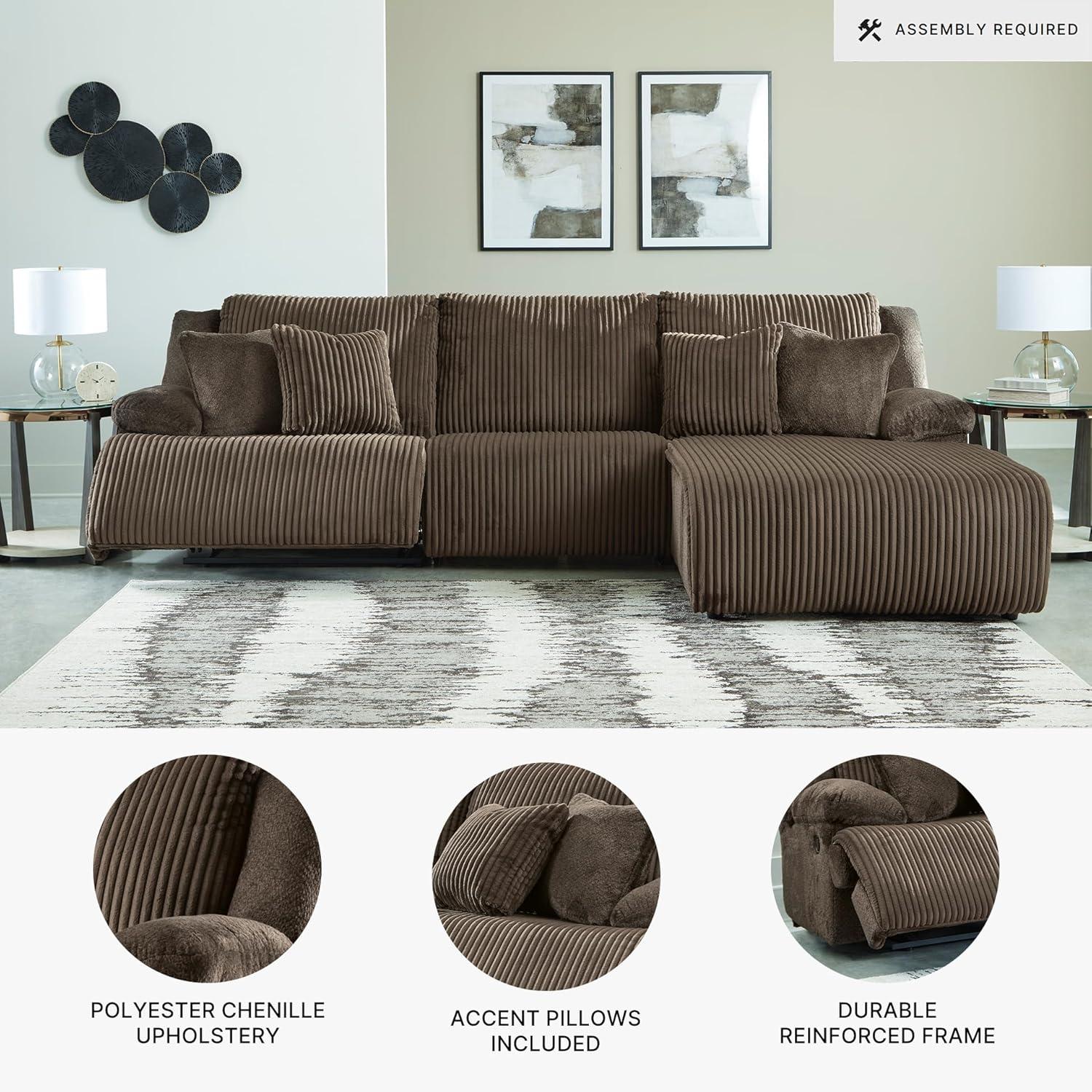 imageSignature Design by Ashley Top Tier Casual 3Piece Reclining Sectional Sofa with Chaise Console and Cup Holders Dark BrownDark Brown