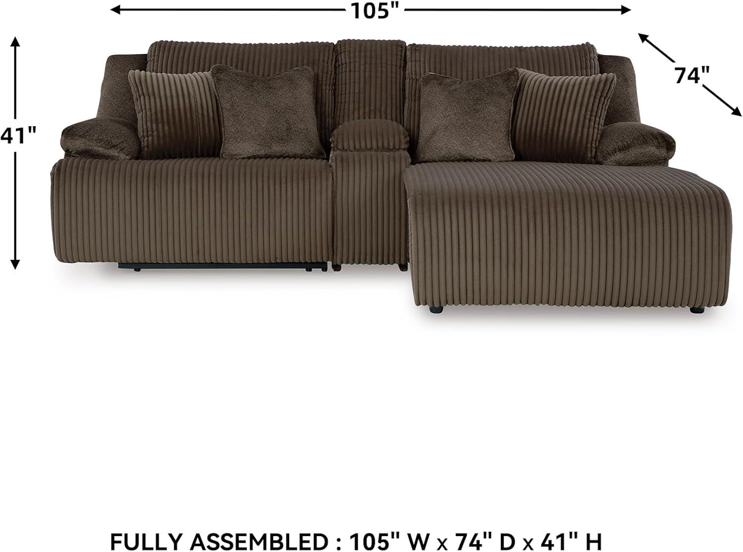 imageSignature Design by Ashley Top Tier Casual 3Piece Reclining Sectional Sofa with Chaise Console and Cup Holders Dark BrownDark Brown