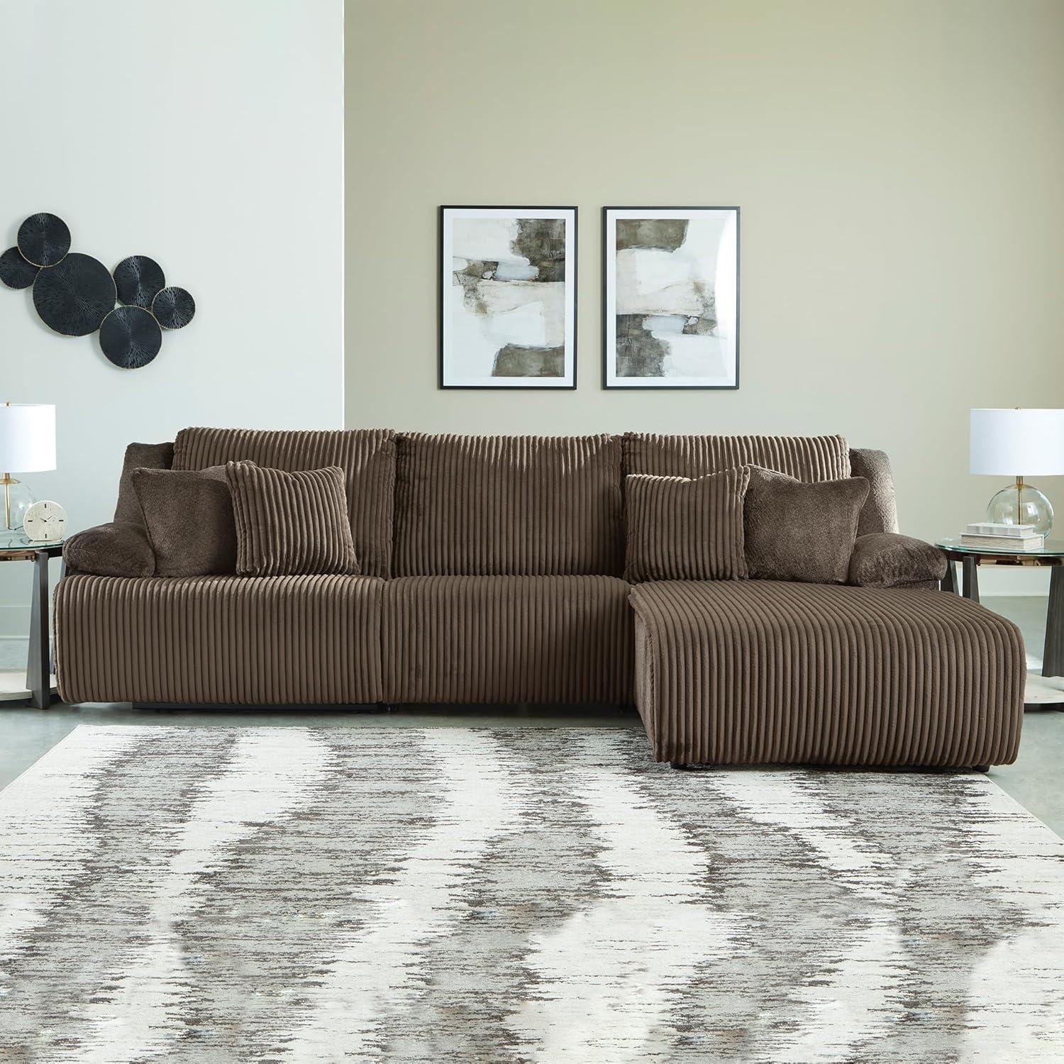 imageSignature Design by Ashley Top Tier Casual 3Piece Reclining Sectional Sofa with Chaise Console and Cup Holders Dark BrownDark Brown
