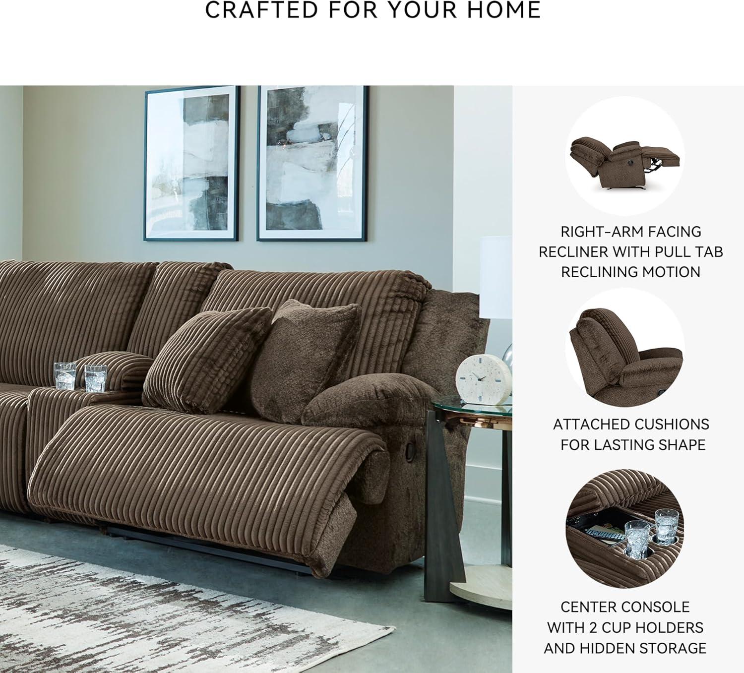 imageSignature Design by Ashley Top Tier Casual 3Piece Reclining Sectional Sofa with Chaise Console and Cup Holders Dark BrownDark Brown