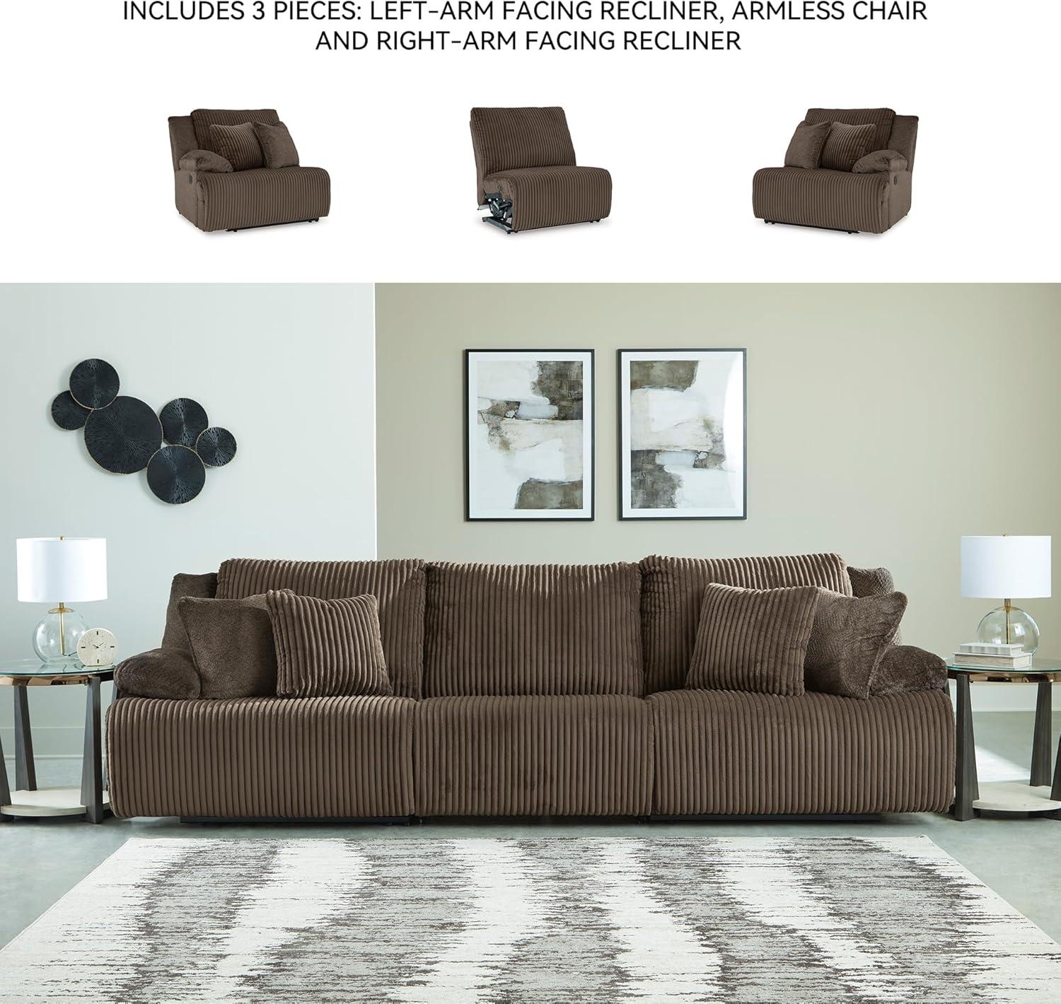 imageSignature Design by Ashley Top Tier Casual 3Piece Reclining Sectional Sofa with Chaise Console and Cup Holders Dark BrownDark Brown