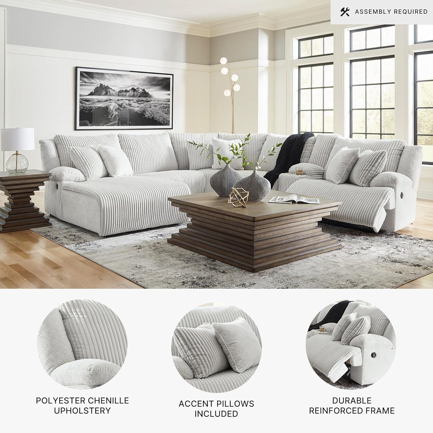 imageSignature Design by Ashley Top Tier Casual 3Piece Reclining Sectional Sofa with Chaise Console and Cup Holders Dark BrownDark Brown