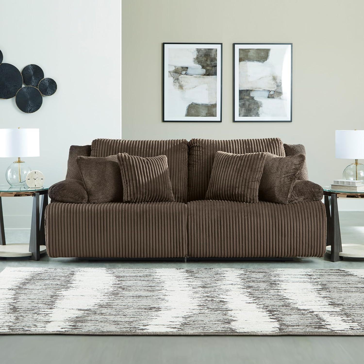 imageSignature Design by Ashley Top Tier Casual 3Piece Reclining Sectional Sofa with Chaise Console and Cup Holders Dark BrownDark Brown