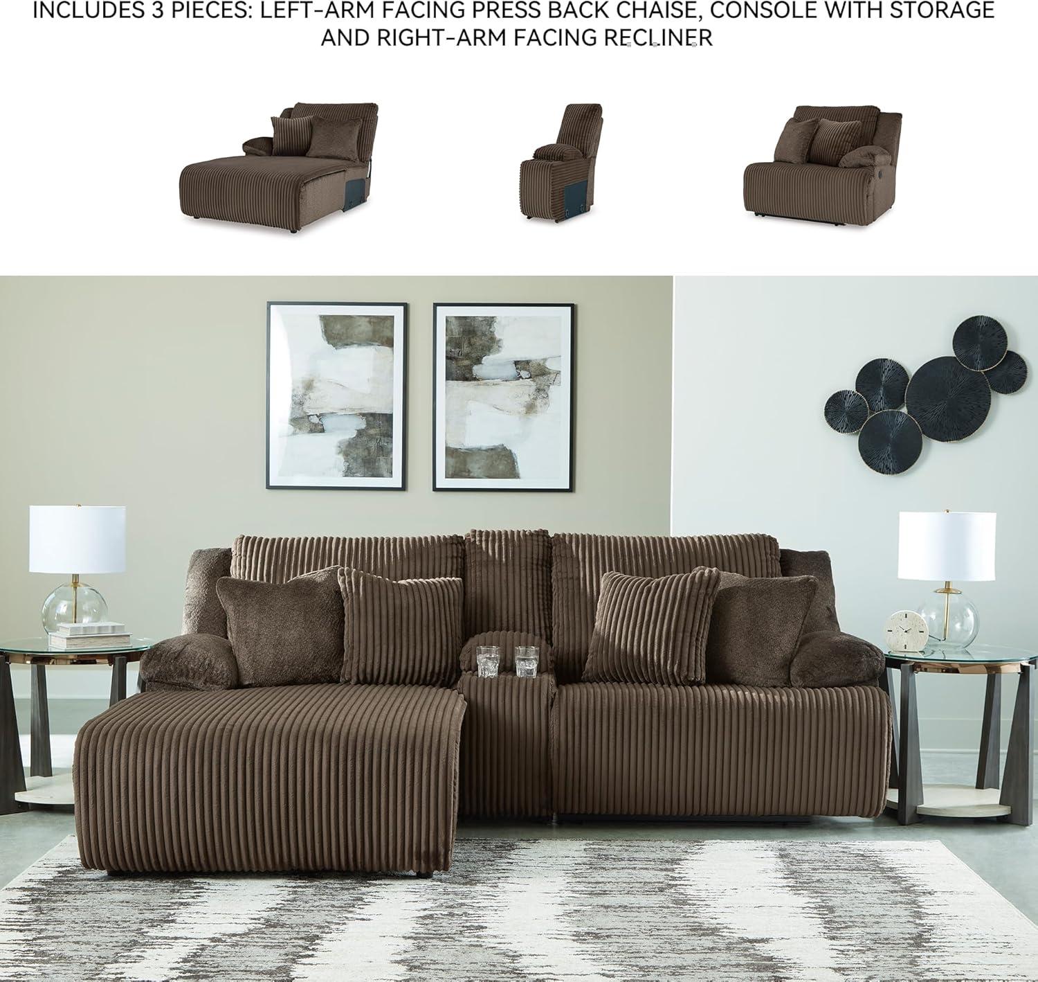 imageSignature Design by Ashley Top Tier Casual 3Piece Reclining Sectional Sofa with Chaise Console and Cup Holders Dark BrownDark Brown