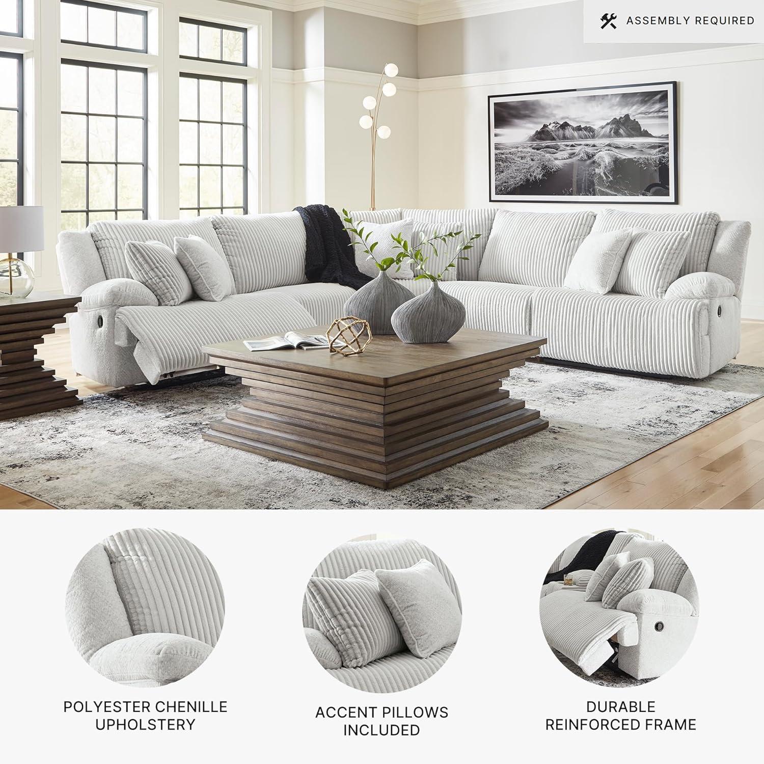 imageSignature Design by Ashley Top Tier Casual 3Piece Reclining Sectional Sofa with Chaise Console and Cup Holders Dark BrownDark Brown