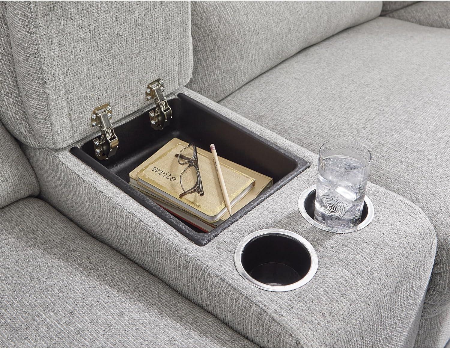 imageSignature Design by Ashley Top Tier Casual 3Piece Reclining Sectional Sofa with Chaise Console and Cup Holders Dark BrownLight Gray