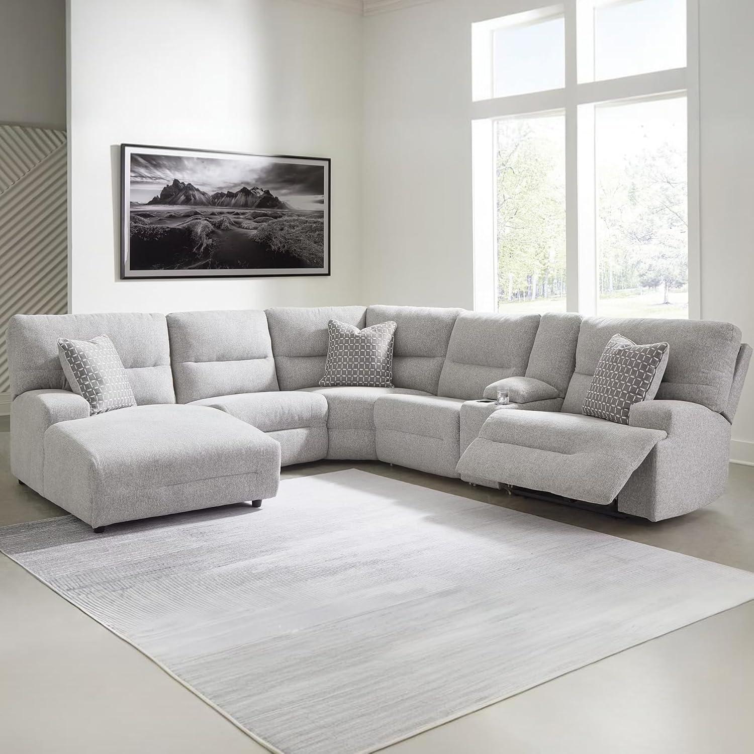 imageSignature Design by Ashley Top Tier Casual 3Piece Reclining Sectional Sofa with Chaise Console and Cup Holders Dark BrownLight Gray