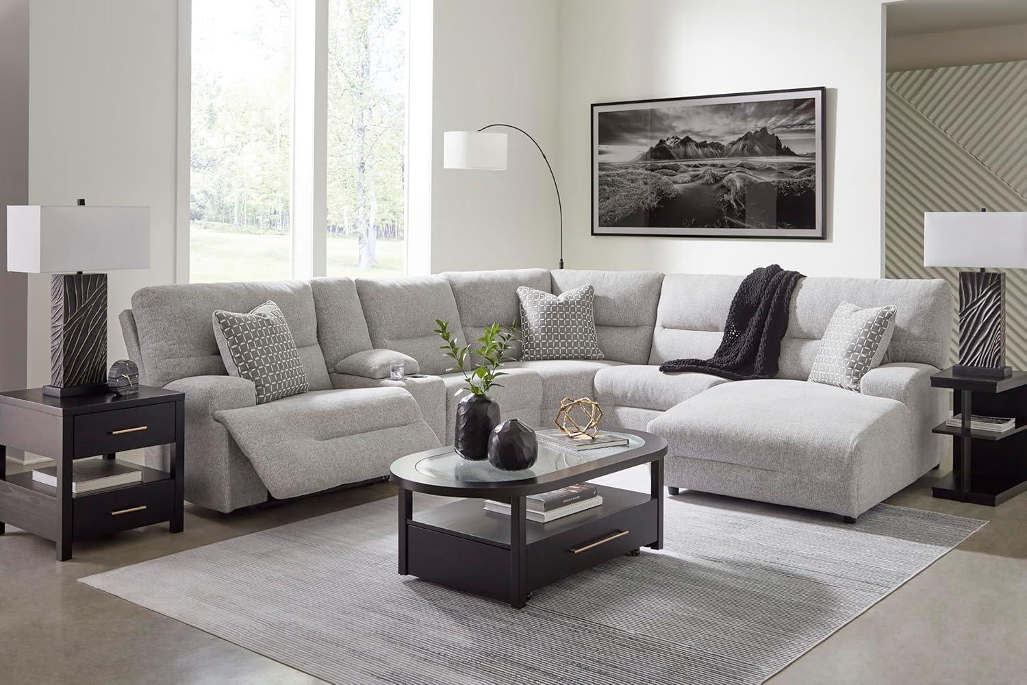 imageSignature Design by Ashley Top Tier Casual 3Piece Reclining Sectional Sofa with Chaise Console and Cup Holders Dark BrownLight Gray