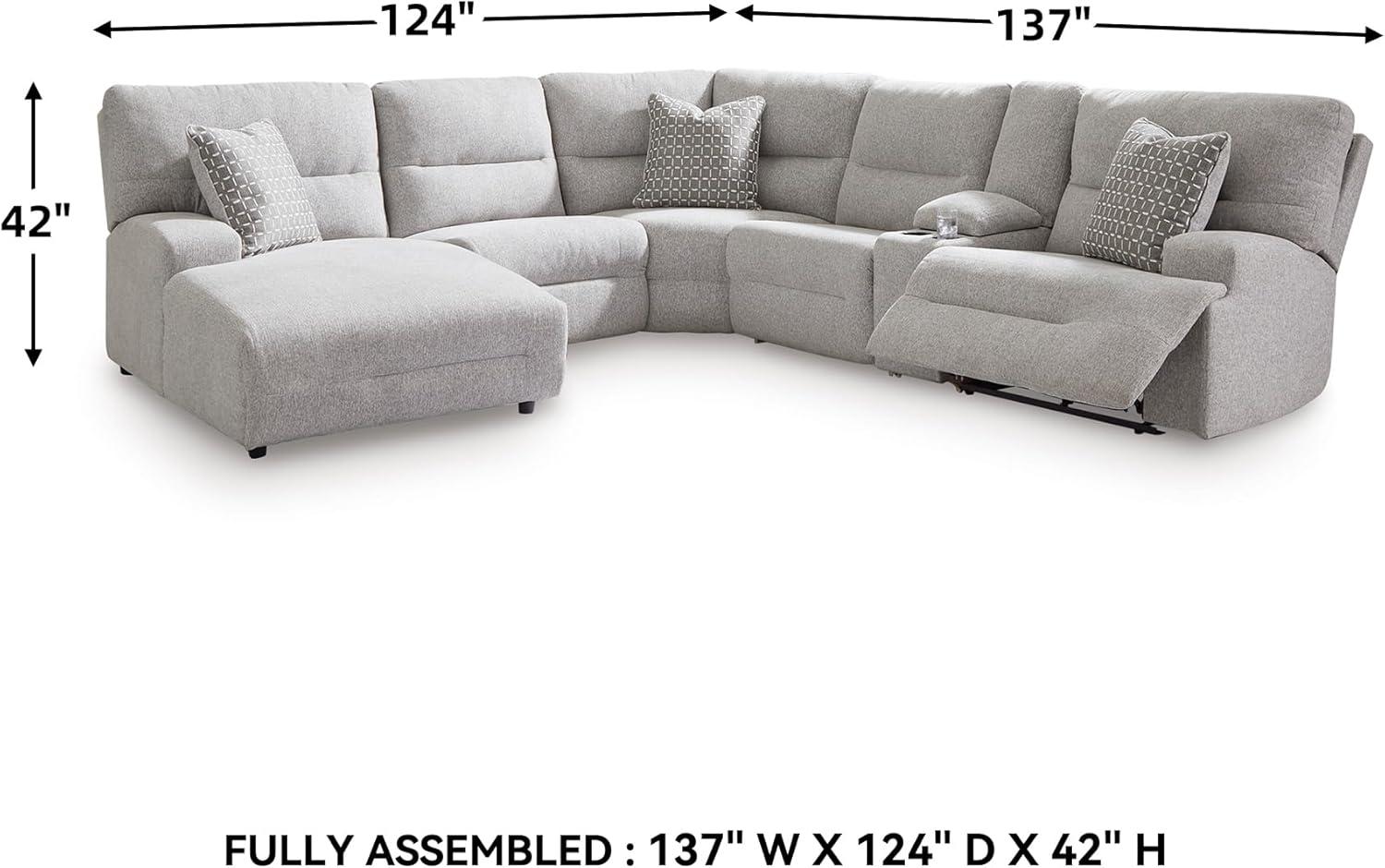 imageSignature Design by Ashley Top Tier Casual 3Piece Reclining Sectional Sofa with Chaise Console and Cup Holders Dark BrownLight Gray