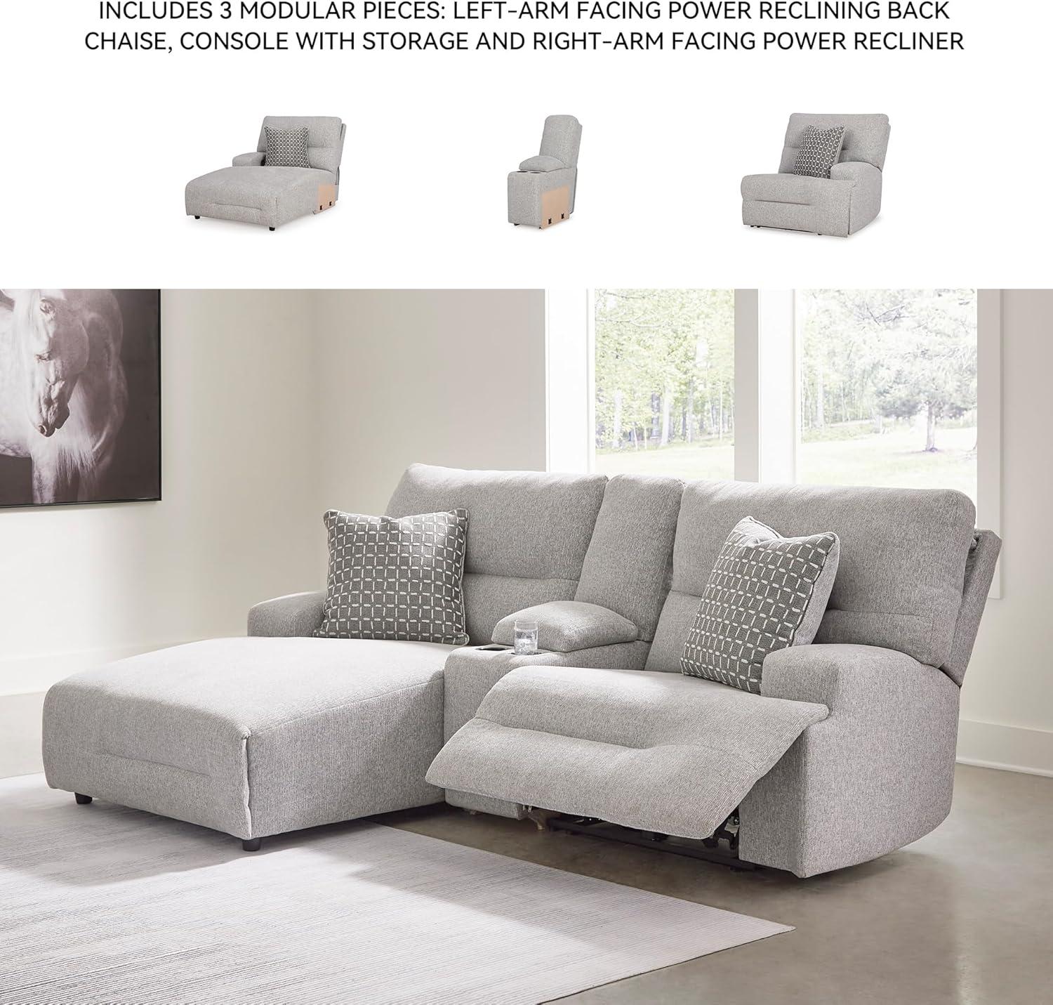 imageSignature Design by Ashley Top Tier Casual 3Piece Reclining Sectional Sofa with Chaise Console and Cup Holders Dark BrownLight Gray