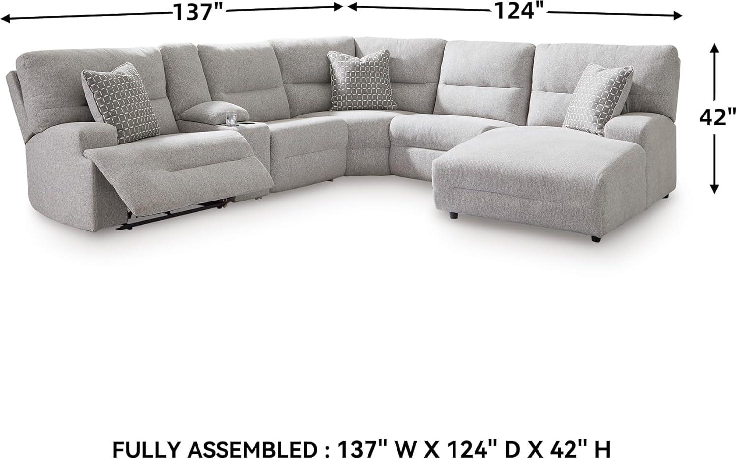 imageSignature Design by Ashley Top Tier Casual 3Piece Reclining Sectional Sofa with Chaise Console and Cup Holders Dark BrownLight Gray