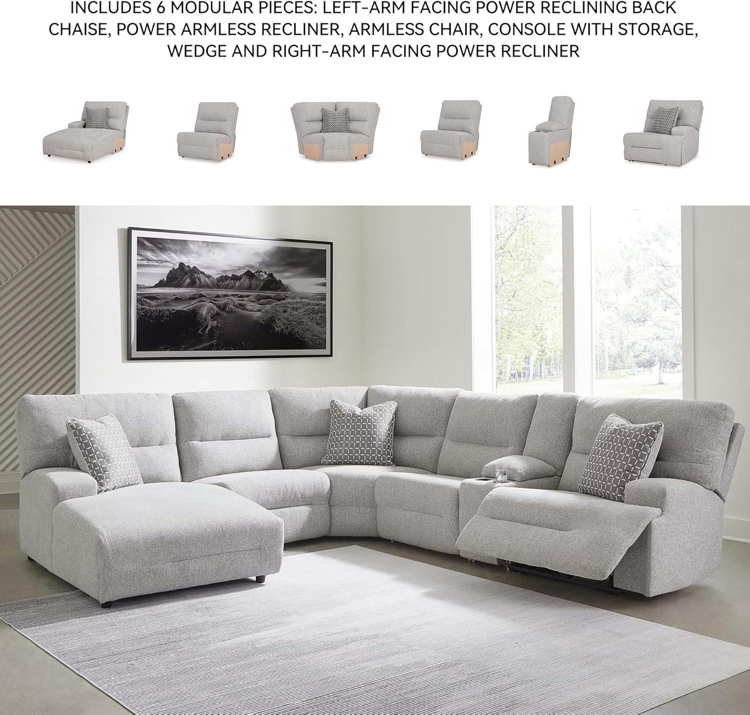 imageSignature Design by Ashley Top Tier Casual 3Piece Reclining Sectional Sofa with Chaise Console and Cup Holders Dark BrownLight Gray