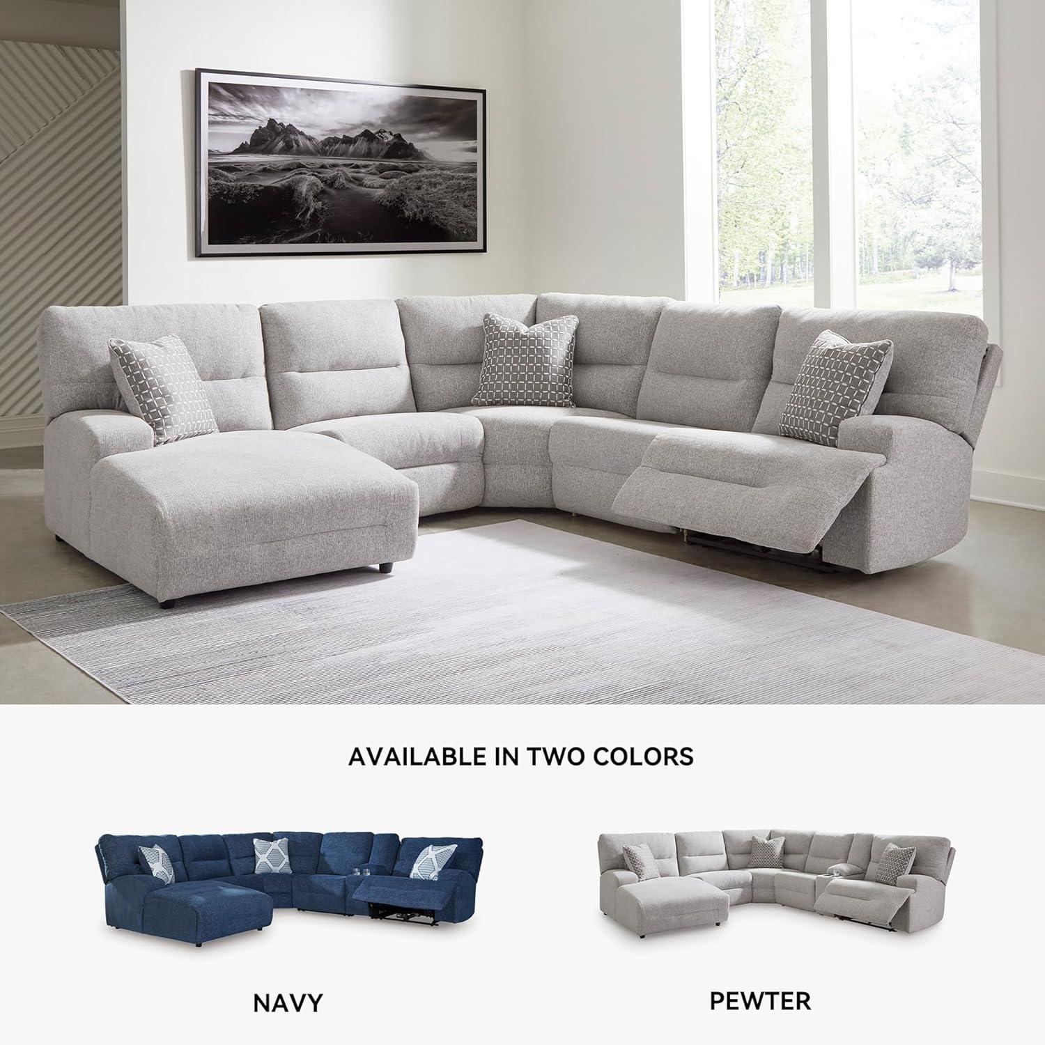 imageSignature Design by Ashley Top Tier Casual 3Piece Reclining Sectional Sofa with Chaise Console and Cup Holders Dark BrownLight Gray