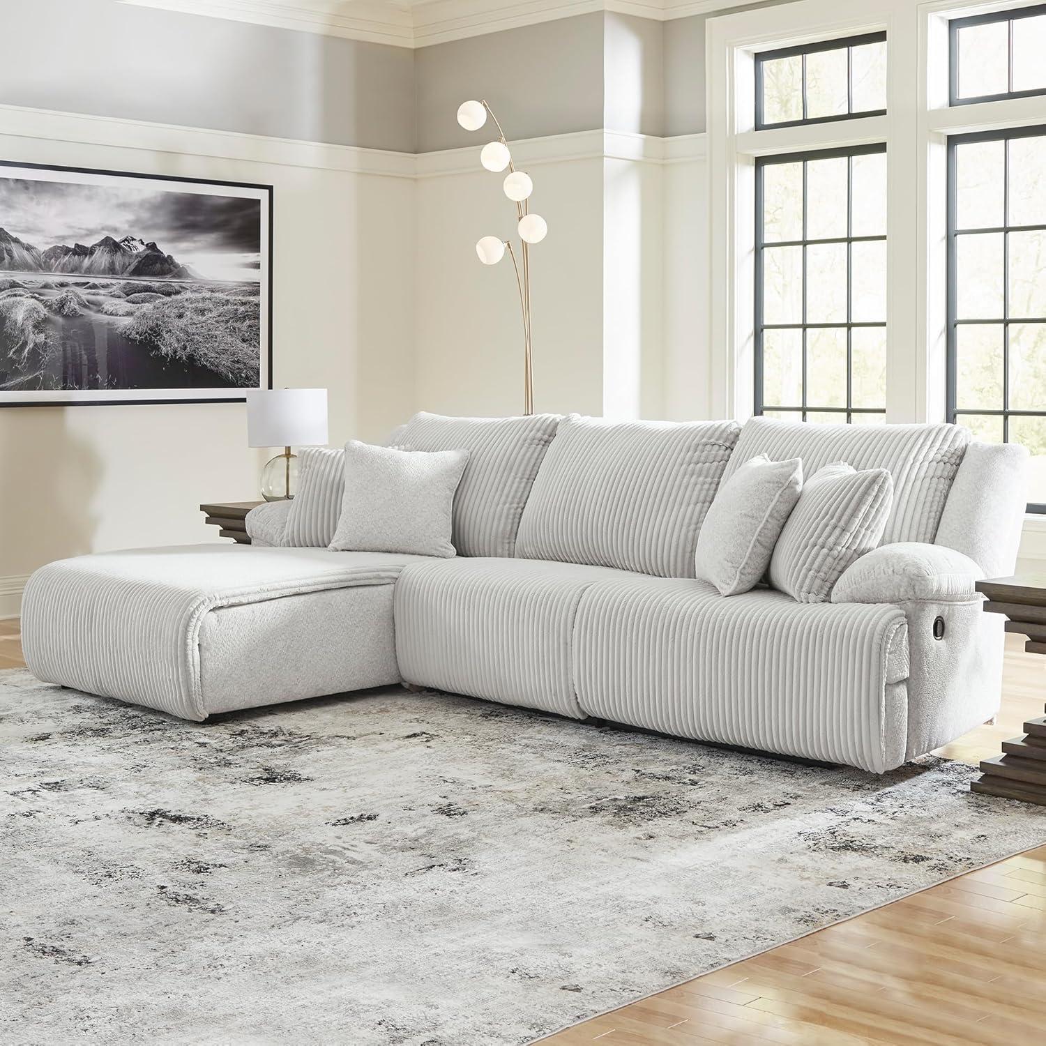 imageSignature Design by Ashley Top Tier Casual 3Piece Reclining Sectional Sofa with Chaise Console and Cup Holders Dark BrownLight Gray