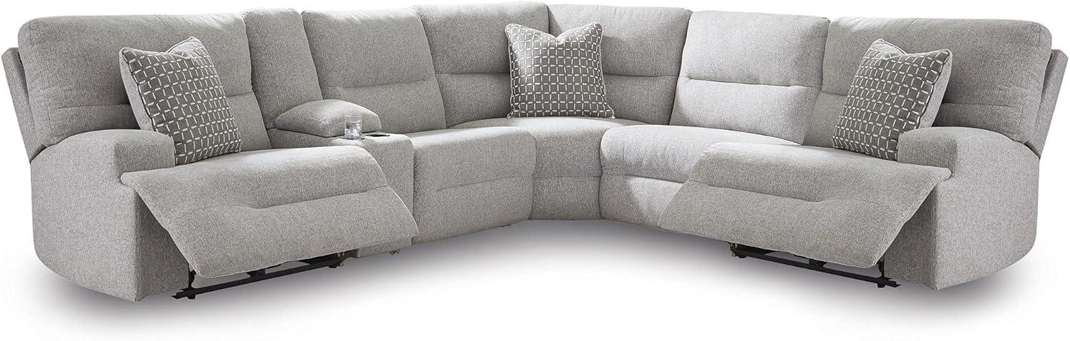 imageSignature Design by Ashley Top Tier Casual 3Piece Reclining Sectional Sofa with Chaise Console and Cup Holders Dark BrownLight Gray