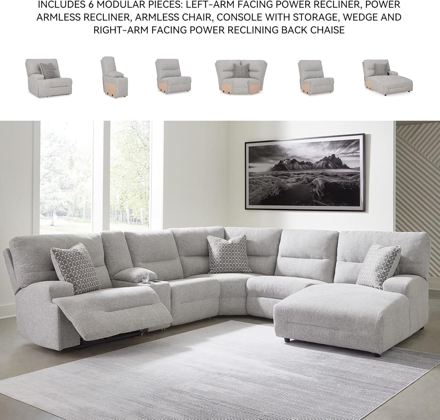imageSignature Design by Ashley Top Tier Casual 3Piece Reclining Sectional Sofa with Chaise Console and Cup Holders Dark BrownLight Gray
