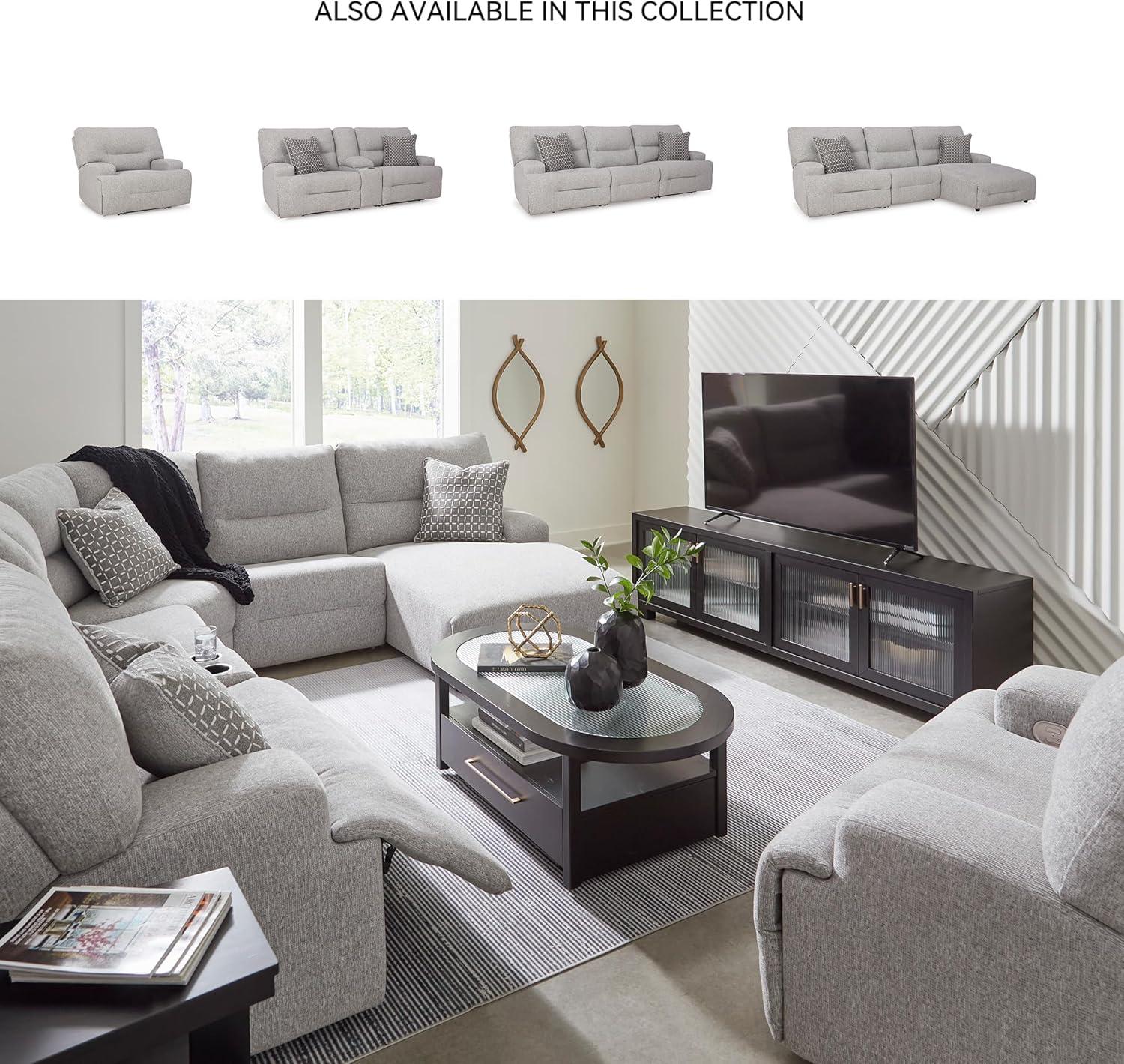 imageSignature Design by Ashley Top Tier Casual 3Piece Reclining Sectional Sofa with Chaise Console and Cup Holders Dark BrownLight Gray