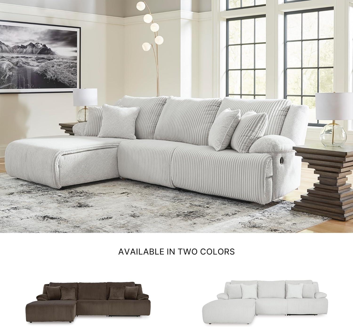 imageSignature Design by Ashley Top Tier Casual 3Piece Reclining Sectional Sofa with Chaise Console and Cup Holders Dark BrownLight Gray