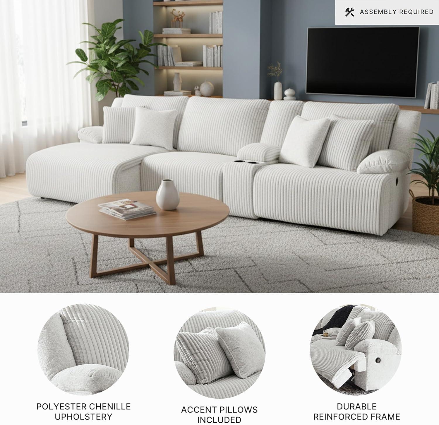 imageSignature Design by Ashley Top Tier Casual 3Piece Reclining Sectional Sofa with Chaise Console and Cup Holders Dark BrownLight Gray