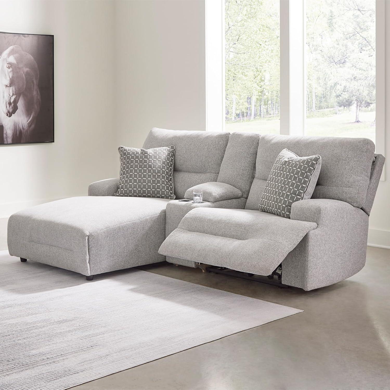 imageSignature Design by Ashley Top Tier Casual 3Piece Reclining Sectional Sofa with Chaise Console and Cup Holders Dark BrownLight Gray