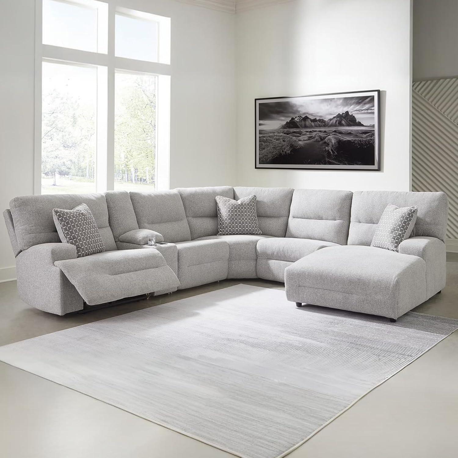 imageSignature Design by Ashley Top Tier Casual 3Piece Reclining Sectional Sofa with Chaise Console and Cup Holders Dark BrownLight Gray