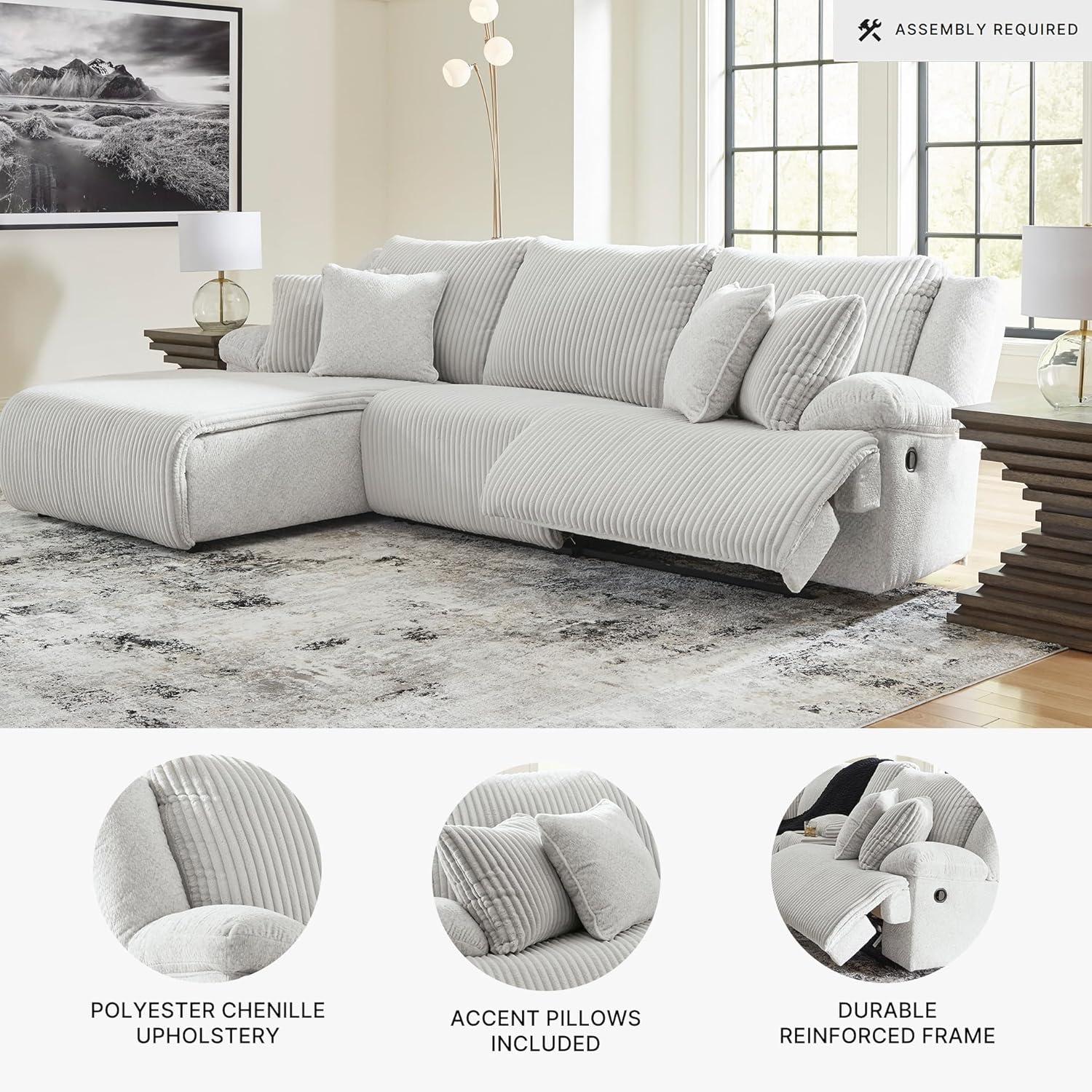 imageSignature Design by Ashley Top Tier Casual 3Piece Reclining Sectional Sofa with Chaise Console and Cup Holders Dark BrownLight Gray