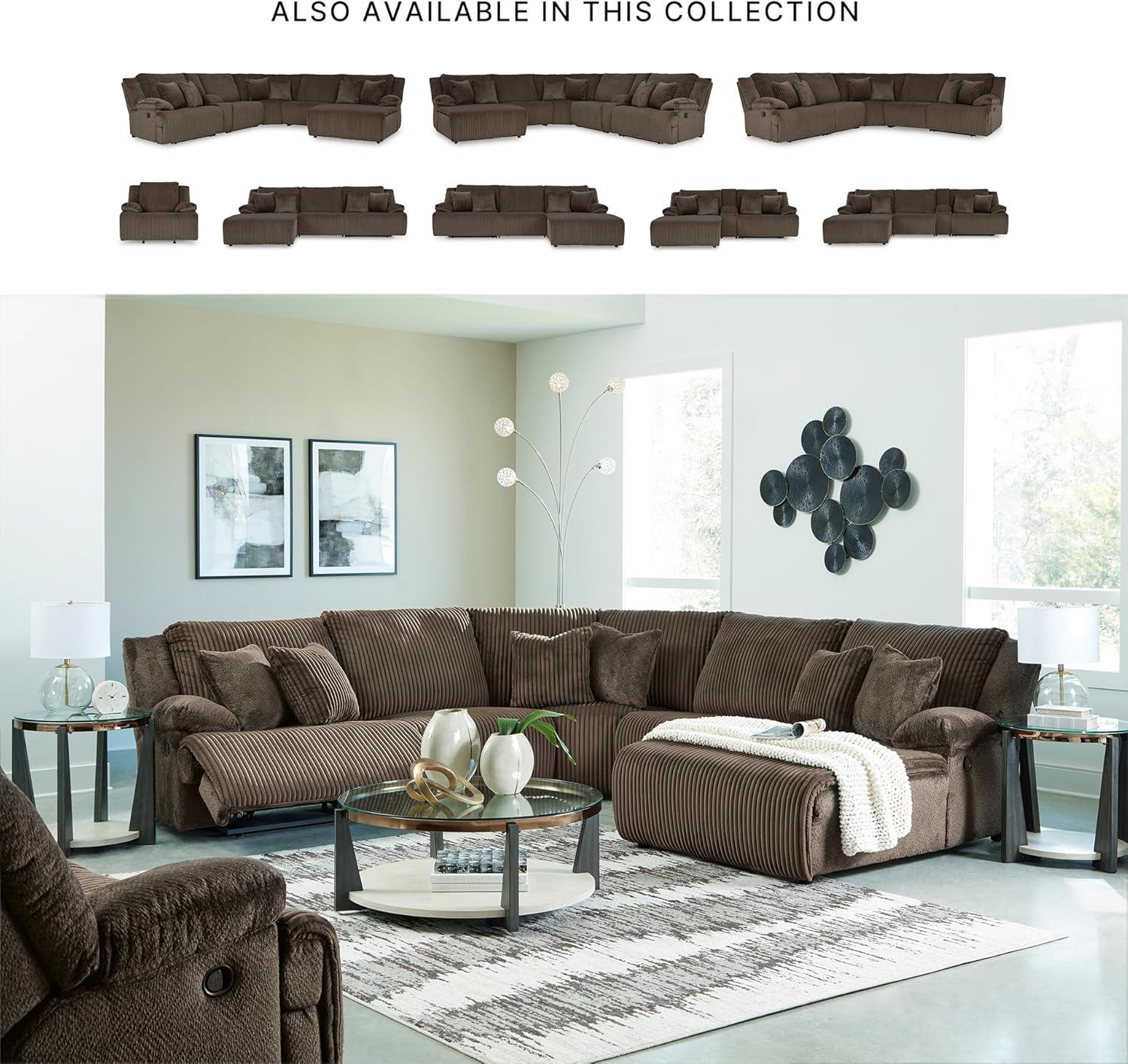 imageSignature Design by Ashley Top Tier Casual 3Piece Reclining Sectional Sofa with Chaise Console and Cup Holders Dark BrownWhite