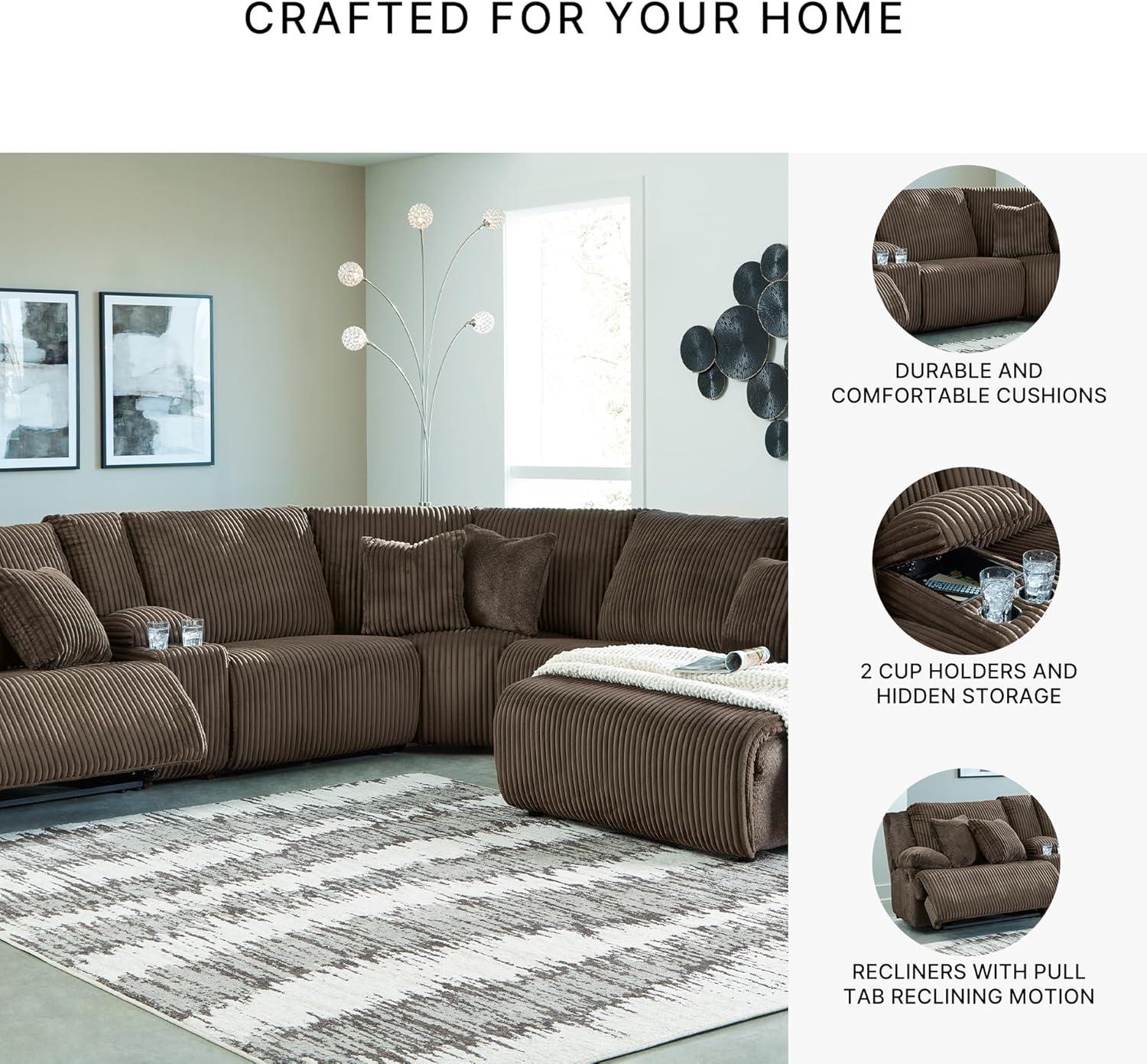 imageSignature Design by Ashley Top Tier Casual 3Piece Reclining Sectional Sofa with Chaise Console and Cup Holders Dark BrownWhite