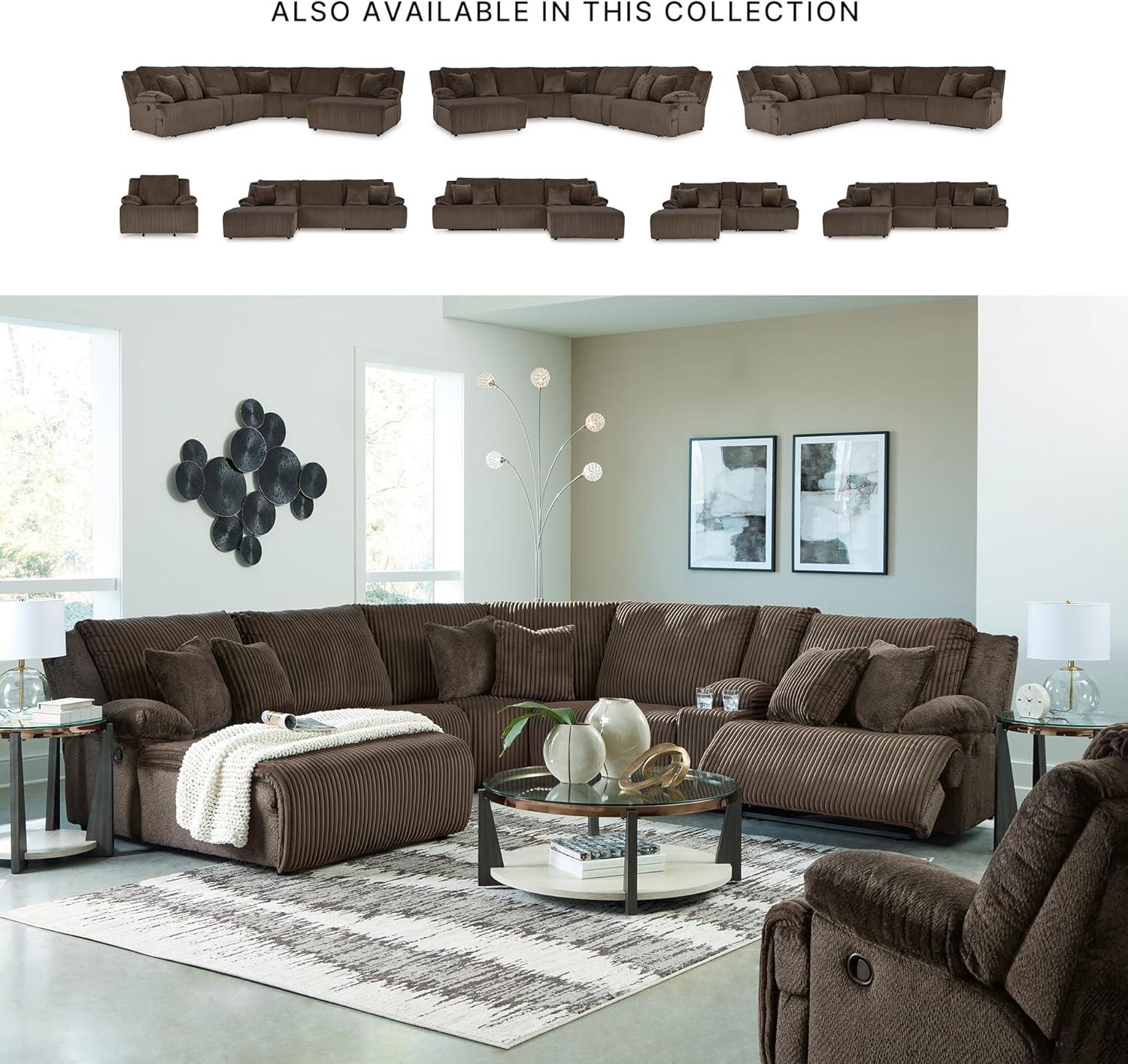 imageSignature Design by Ashley Top Tier Casual 3Piece Reclining Sectional Sofa with Chaise Console and Cup Holders Dark BrownWhite