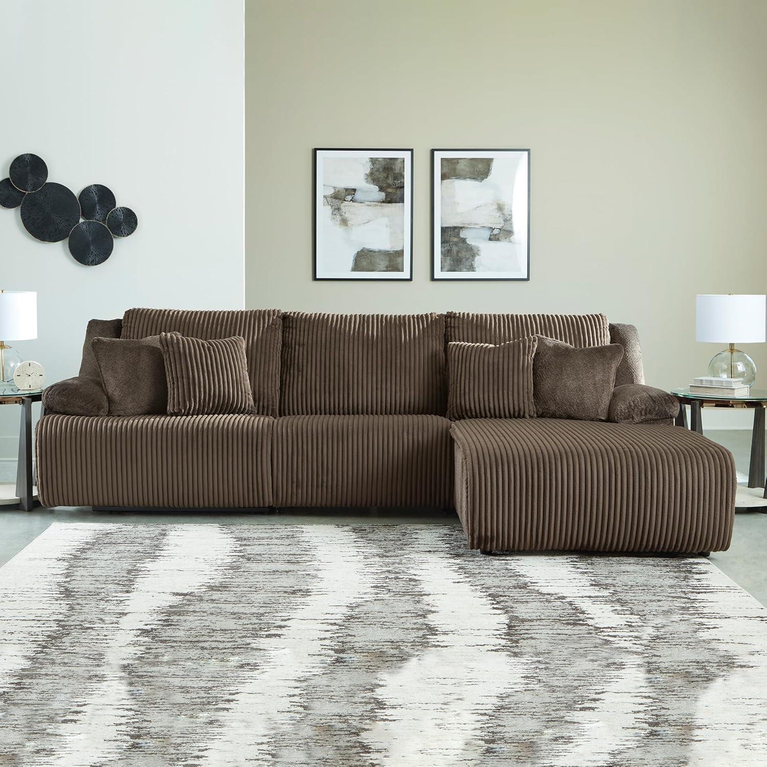 imageSignature Design by Ashley Top Tier Casual 3Piece Reclining Sectional Sofa with Chaise Console and Cup Holders Dark BrownWhite