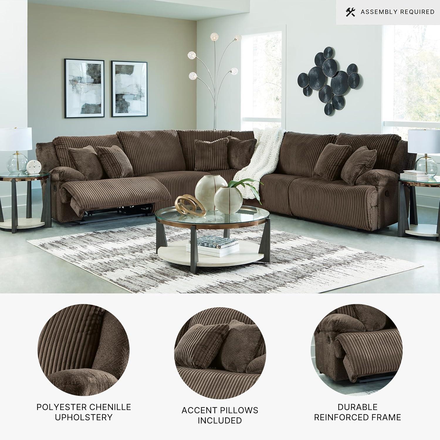 imageSignature Design by Ashley Top Tier Casual 3Piece Reclining Sectional Sofa with Chaise Console and Cup Holders Dark BrownWhite