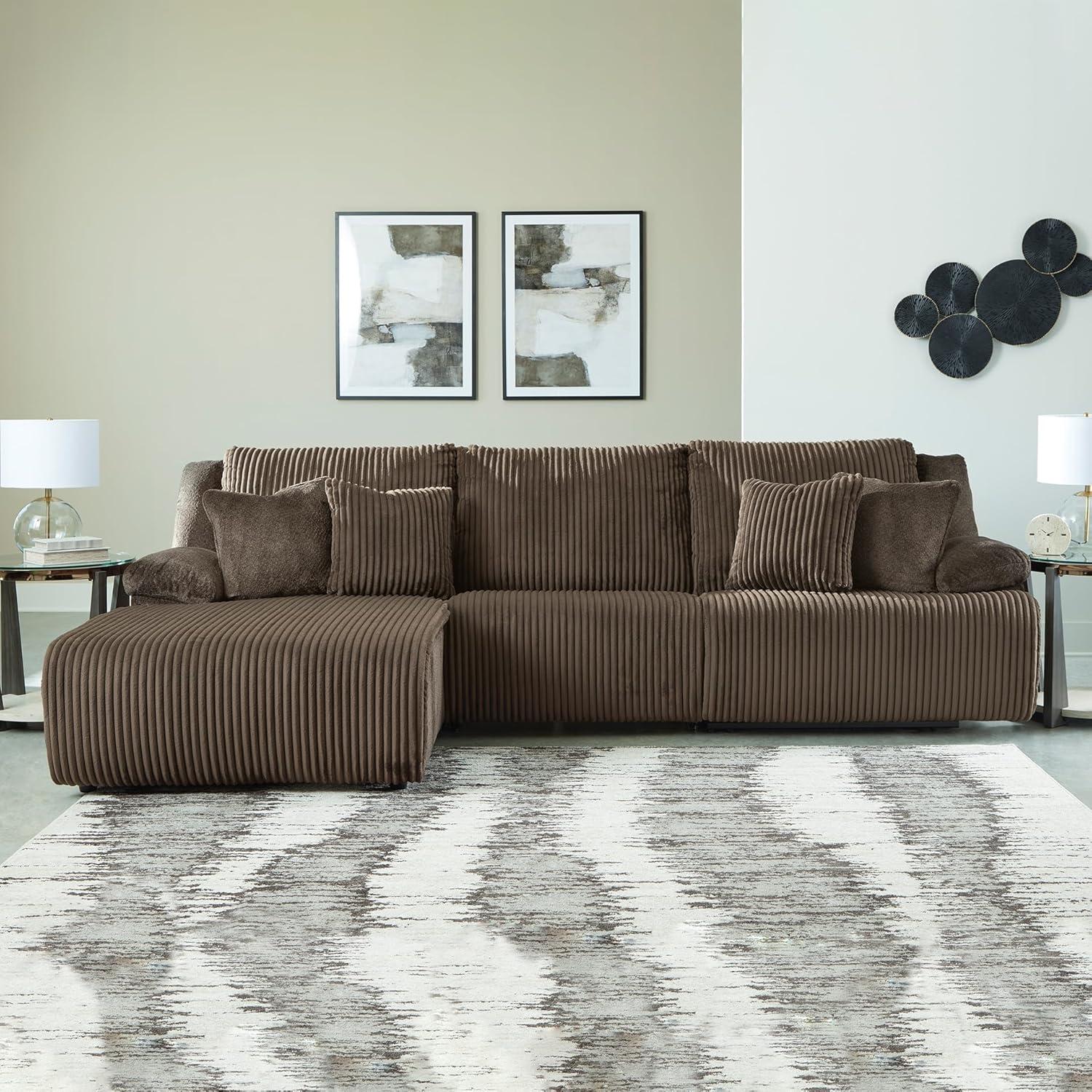 imageSignature Design by Ashley Top Tier Casual 3Piece Reclining Sectional Sofa with Chaise Console and Cup Holders Dark BrownWhite