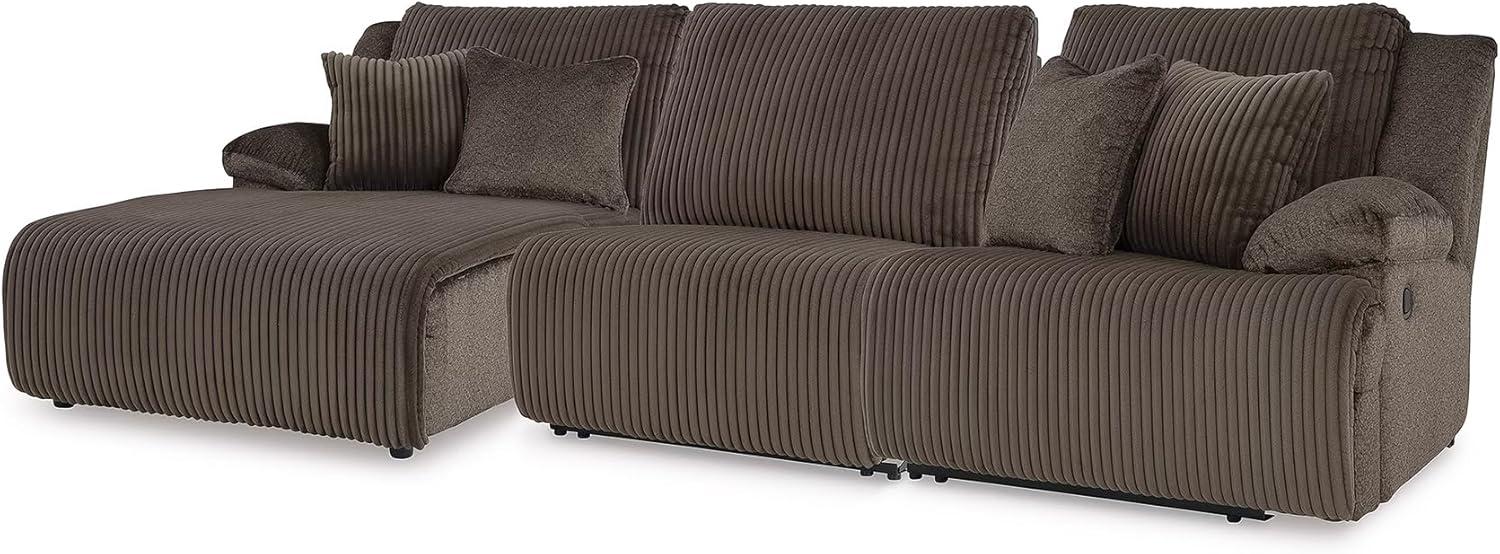 imageSignature Design by Ashley Top Tier Casual 3Piece Reclining Sectional Sofa with Chaise Console and Cup Holders Dark BrownWhite