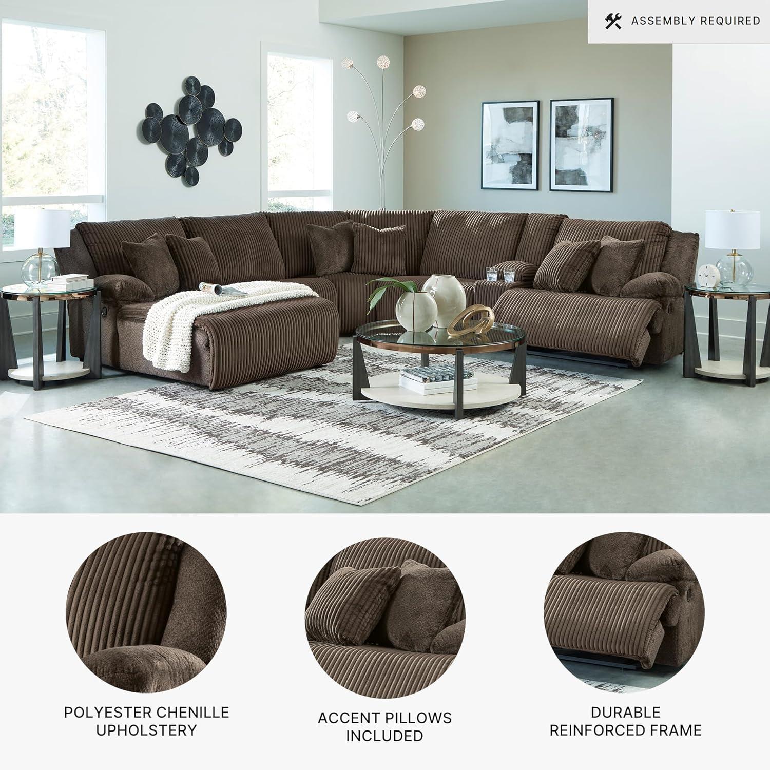 imageSignature Design by Ashley Top Tier Casual 3Piece Reclining Sectional Sofa with Chaise Console and Cup Holders Dark BrownWhite