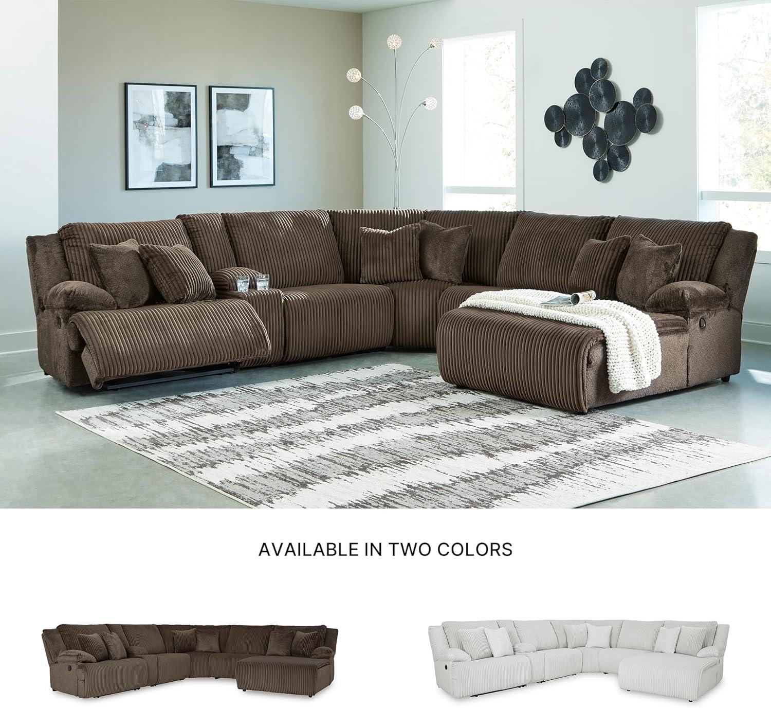 imageSignature Design by Ashley Top Tier Casual 3Piece Reclining Sectional Sofa with Chaise Console and Cup Holders Dark BrownWhite