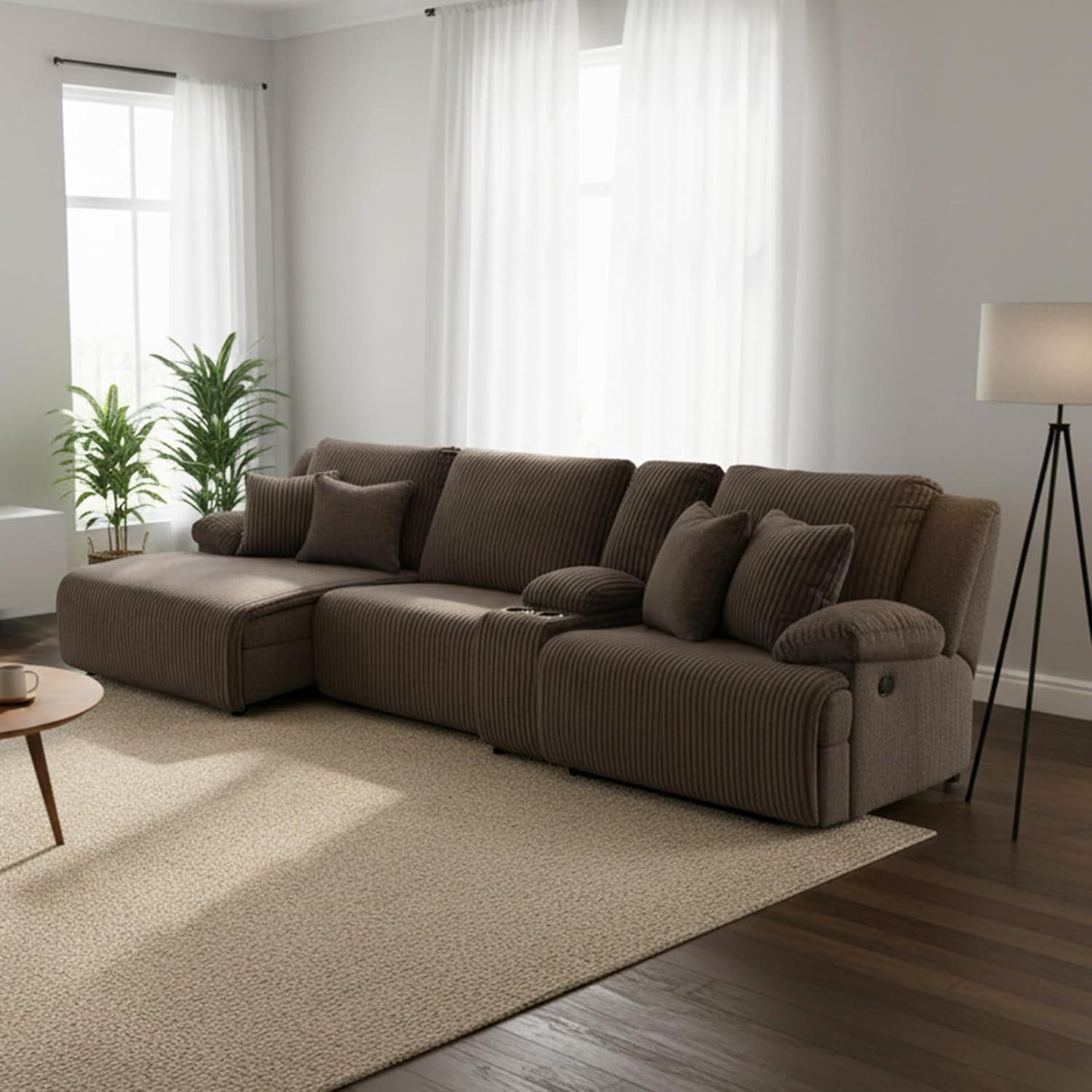 imageSignature Design by Ashley Top Tier Casual 3Piece Reclining Sectional Sofa with Chaise Console and Cup Holders Dark BrownWhite