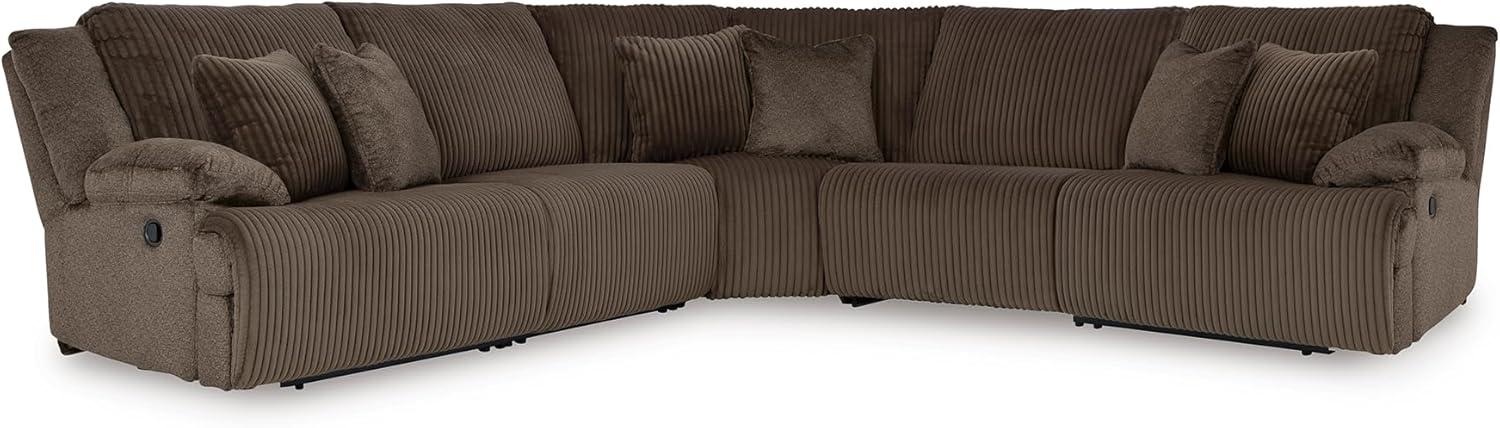 imageSignature Design by Ashley Top Tier Casual 3Piece Reclining Sectional Sofa with Chaise Console and Cup Holders Dark BrownWhite