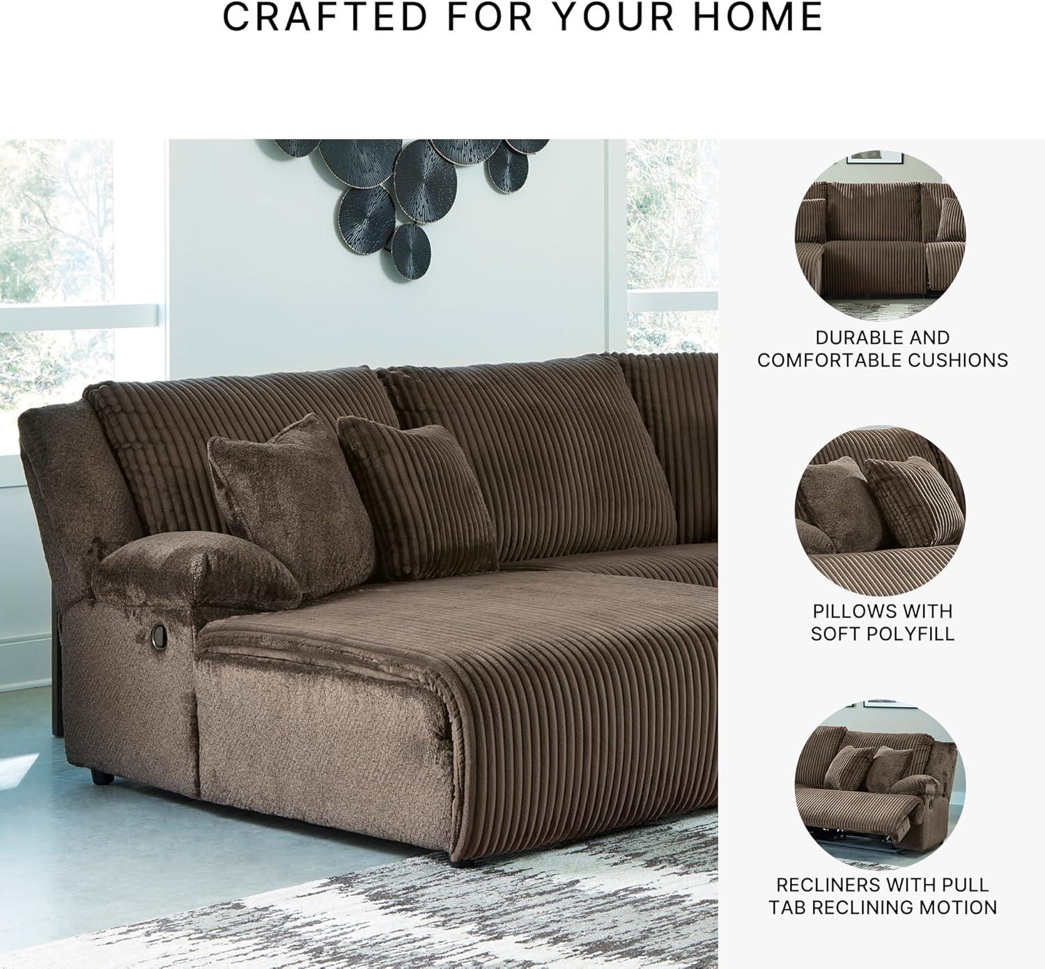 imageSignature Design by Ashley Top Tier Casual 3Piece Reclining Sectional Sofa with Chaise Console and Cup Holders Dark BrownWhite