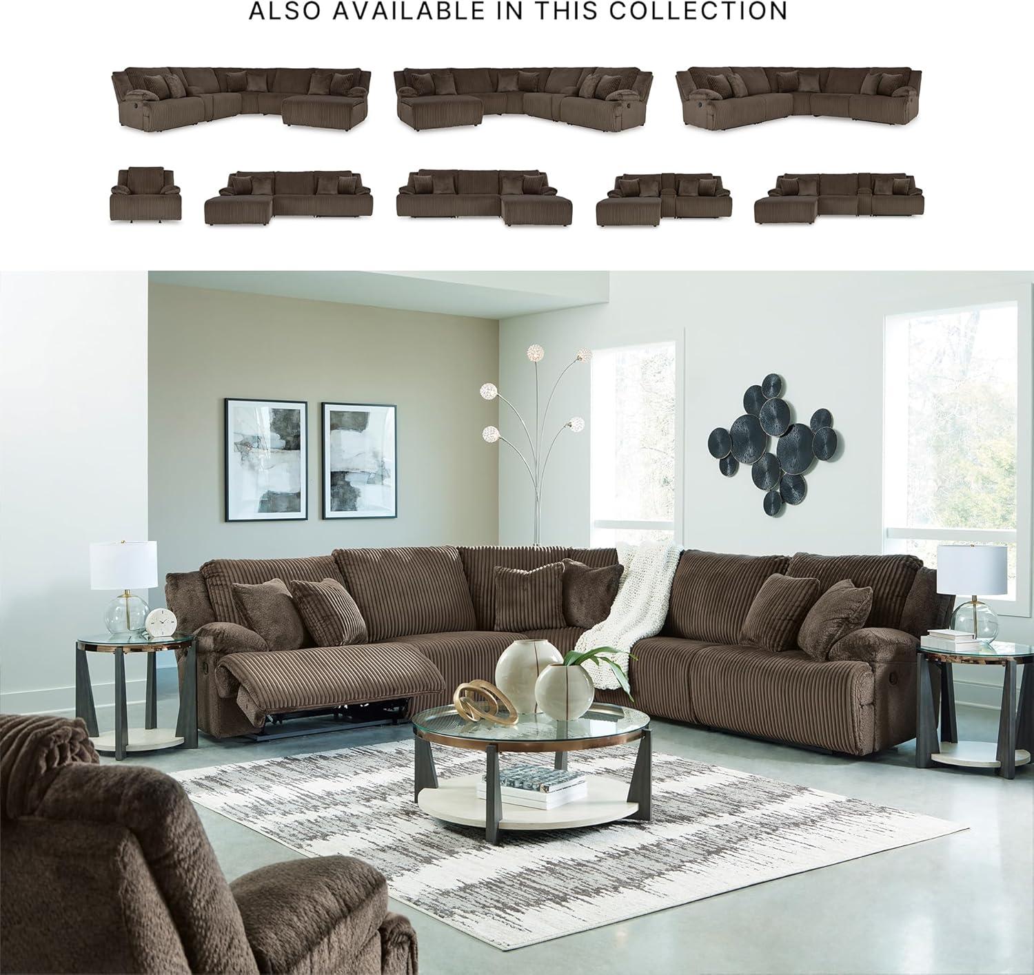 imageSignature Design by Ashley Top Tier Casual 3Piece Reclining Sectional Sofa with Chaise Console and Cup Holders Dark BrownWhite