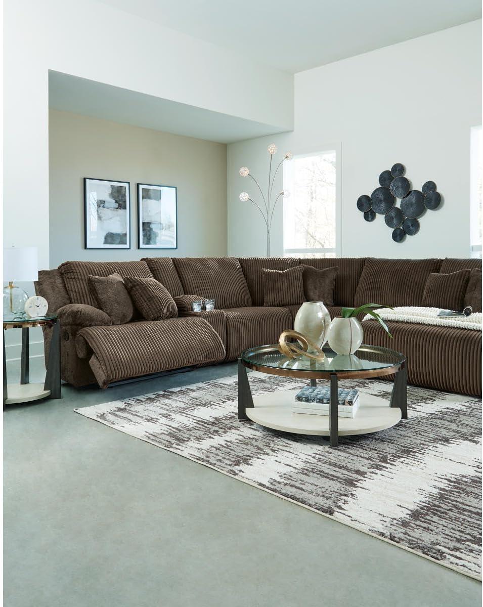 imageSignature Design by Ashley Top Tier Casual 3Piece Reclining Sectional Sofa with Chaise Console and Cup Holders Dark BrownWhite