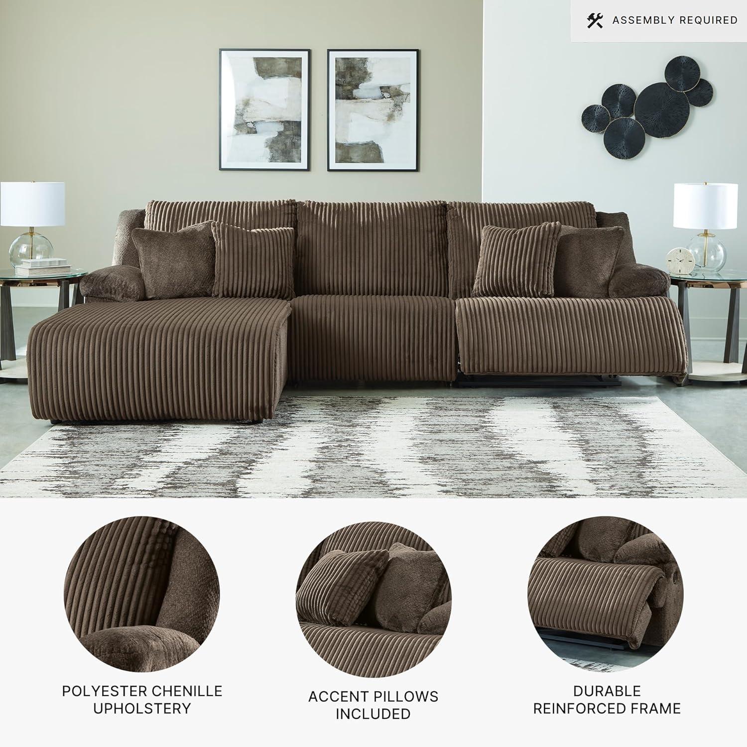 imageSignature Design by Ashley Top Tier Casual 3Piece Reclining Sectional Sofa with Chaise Console and Cup Holders Dark BrownWhite