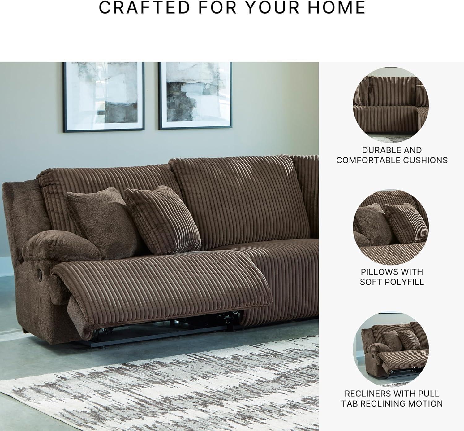 imageSignature Design by Ashley Top Tier Casual 3Piece Reclining Sectional Sofa with Chaise Console and Cup Holders Dark BrownWhite