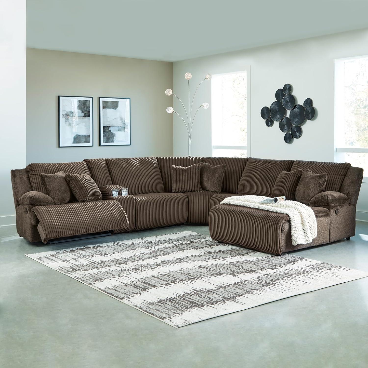 imageSignature Design by Ashley Top Tier Casual 3Piece Reclining Sectional Sofa with Chaise Console and Cup Holders Dark BrownWhite