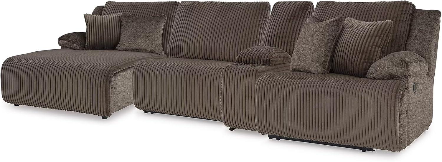 imageSignature Design by Ashley Top Tier Casual 3Piece Reclining Sectional Sofa with Chaise Console and Cup Holders Dark BrownWhite