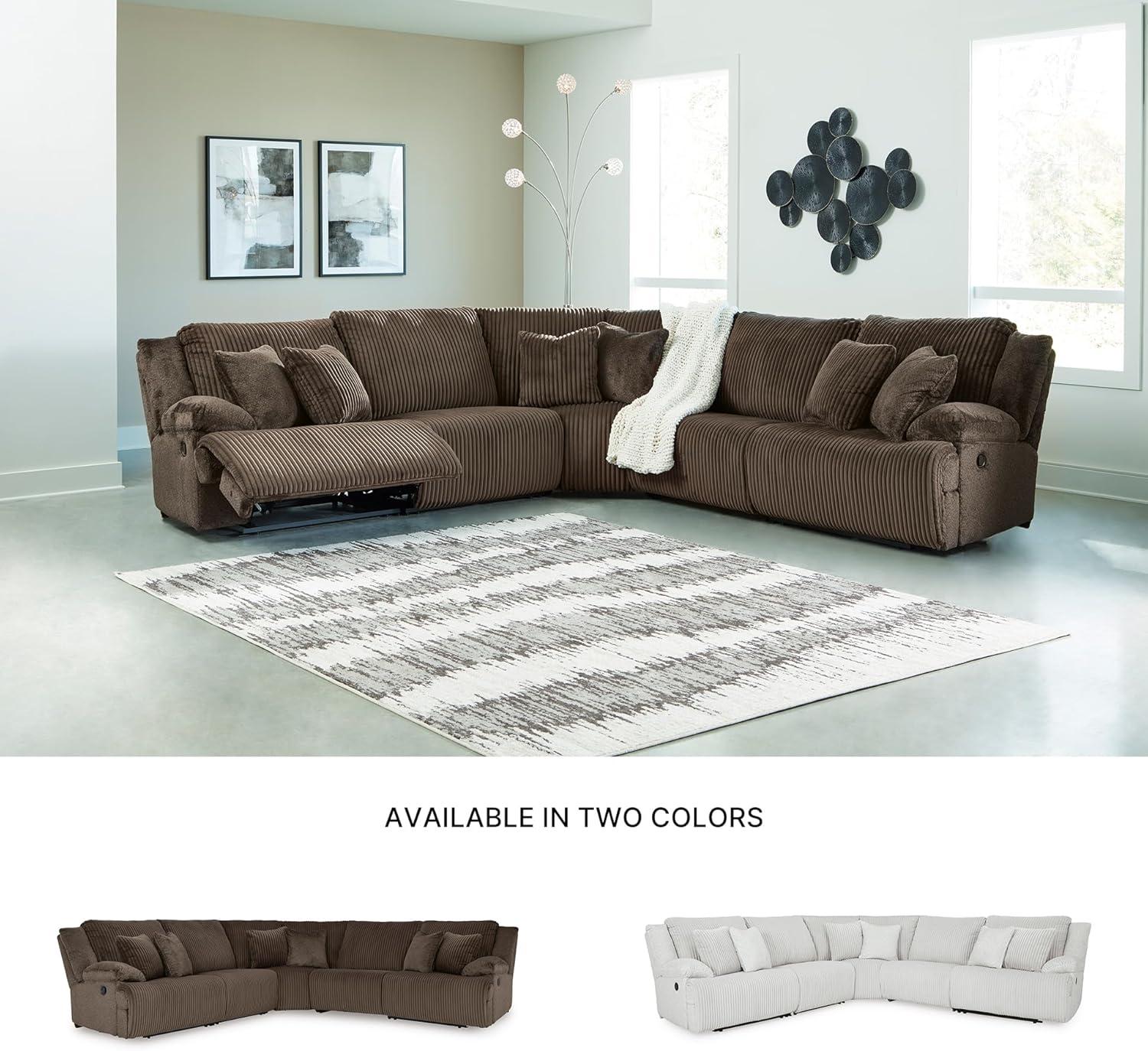 imageSignature Design by Ashley Top Tier Casual 3Piece Reclining Sectional Sofa with Chaise Console and Cup Holders Dark BrownWhite
