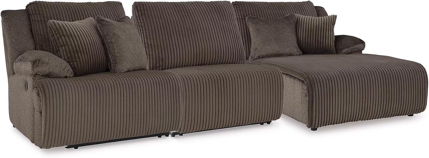 imageSignature Design by Ashley Top Tier Casual 3Piece Reclining Sectional Sofa with Chaise Console and Cup Holders Dark BrownWhite