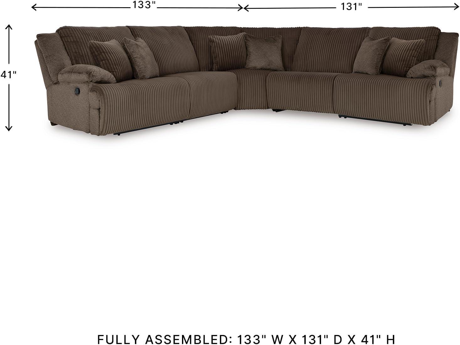 imageSignature Design by Ashley Top Tier Casual 3Piece Reclining Sectional Sofa with Chaise Console and Cup Holders Dark BrownWhite