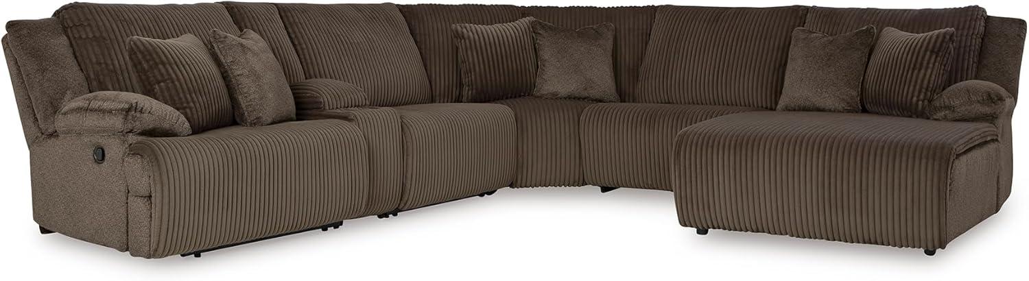 imageSignature Design by Ashley Top Tier Casual 3Piece Reclining Sectional Sofa with Chaise Console and Cup Holders Dark BrownWhite
